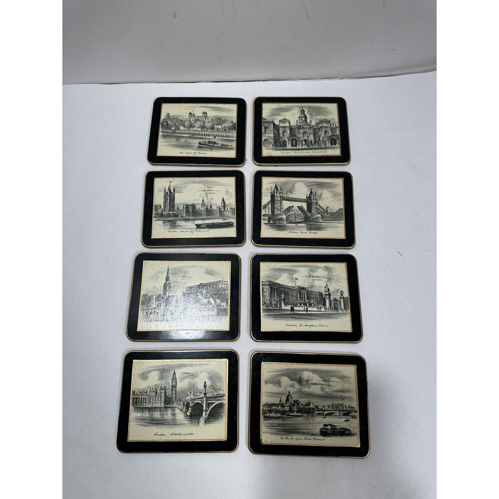 COASTERS LONDON SCENES Scenery SET OF 6 ENGLAND Drink Coasters Green Back